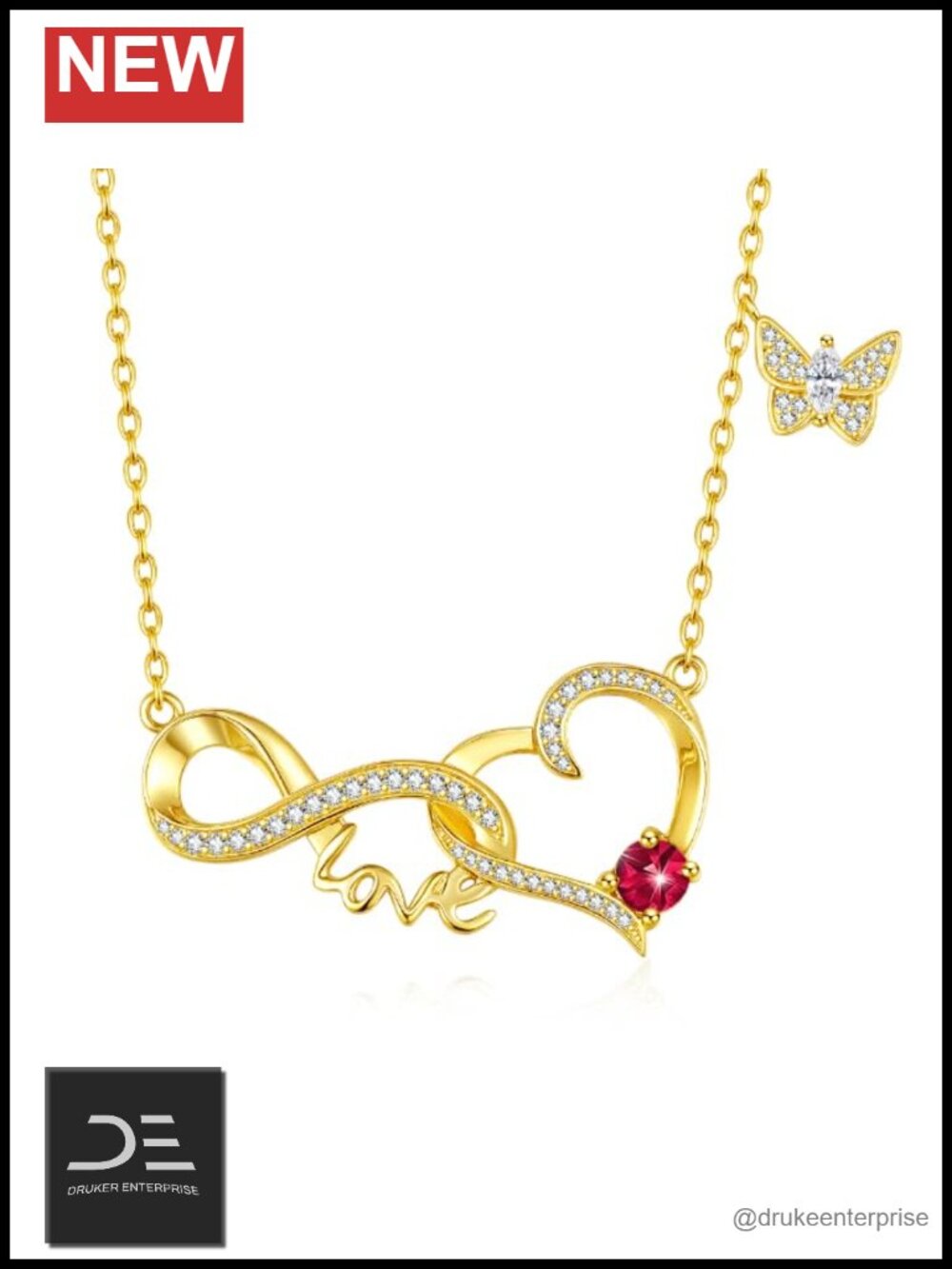 14K Gold Birthstone Infinity Heart Pendant Necklace 16+2 Inch Adjustable